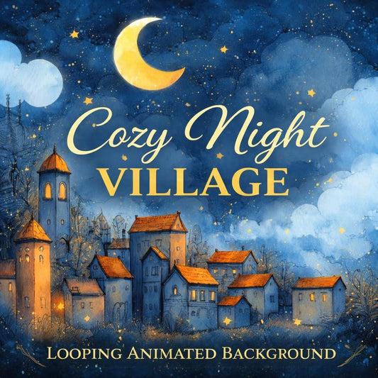 Night sky loop | Moonlit village animated background, cloud loop, sky video | Seamless night background for videos and streams