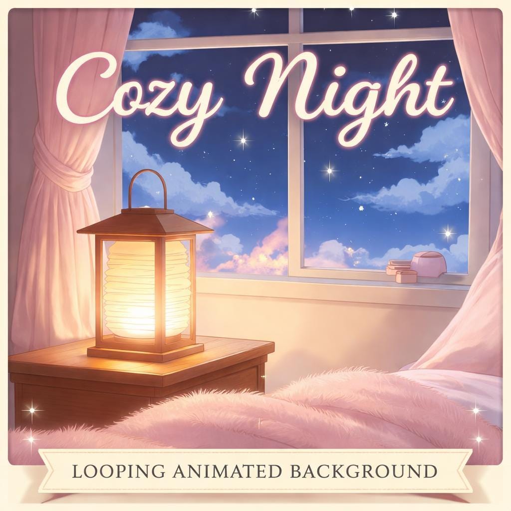 Cozy Bedroom Night Sky Loop | Lofi anime background, clouds and stars | VTuber stream overlay, relaxing room ambience video
