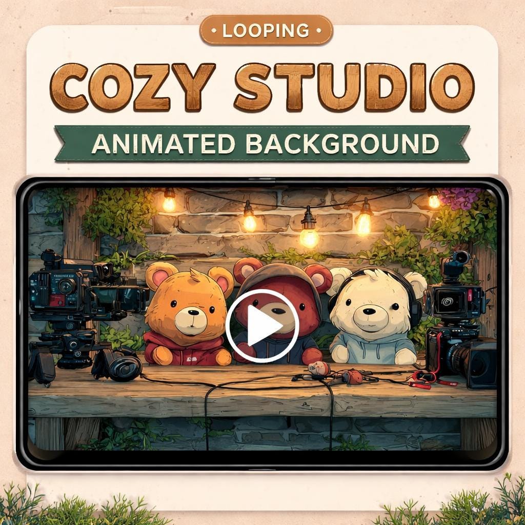 Animated Background Loop | Cute Teddy Podcast Studio | Kawaii Seamless Video for Streaming, YouTube, Twitch, Zoom