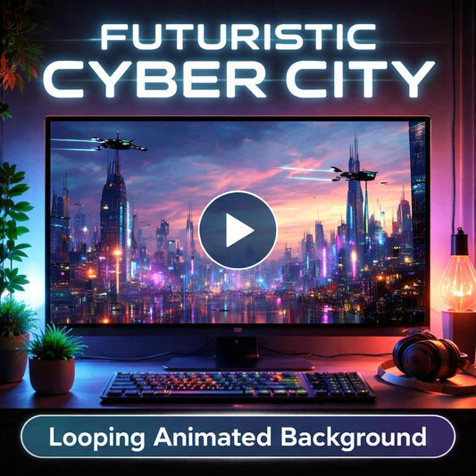 Cyberpunk neon city background | Seamless skyline loop, rain ambience | Animated video backdrop for streams, VJ, screens