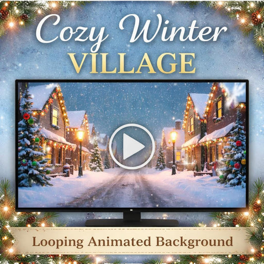 Christmas background loop | Snowy village animated video | Seamless winter digital backdrop for screens and displays