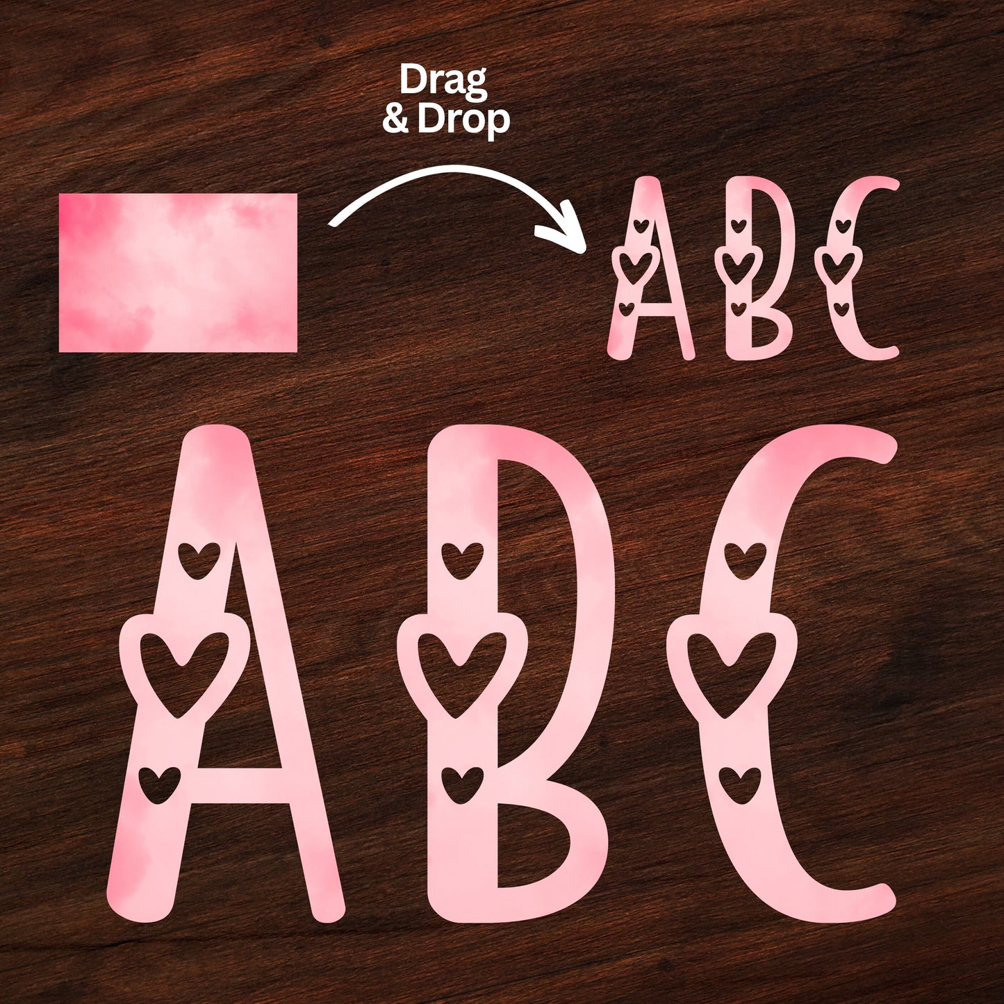Alphabet Canva Frames - Commercial Use Letters on CANVA - Drag and Drop Alphaset Love Heart Alphabet PNG Designs - Editable Canva Templates