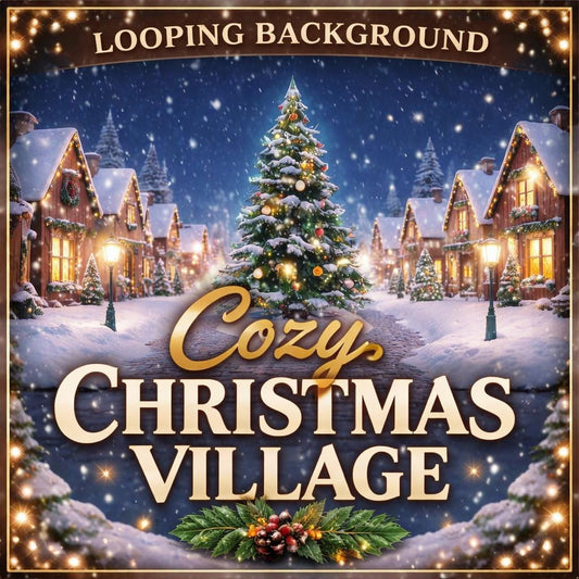 Christmas village snow loop | Cozy animated background, winter ambience | Lofi study, streaming, fireplace TV, holiday decor video