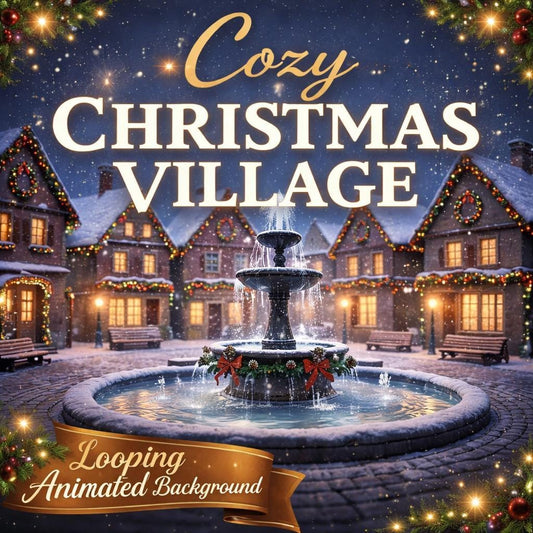 Christmas background video loop | Cozy winter village snow fountain | Animated background for ambience and video backdrops