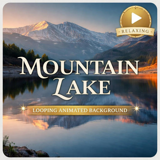 Mountain Lake Sunrise Loop | Scenic nature background, calming animated video | Winter screensaver, streaming, YouTube, Zoom back