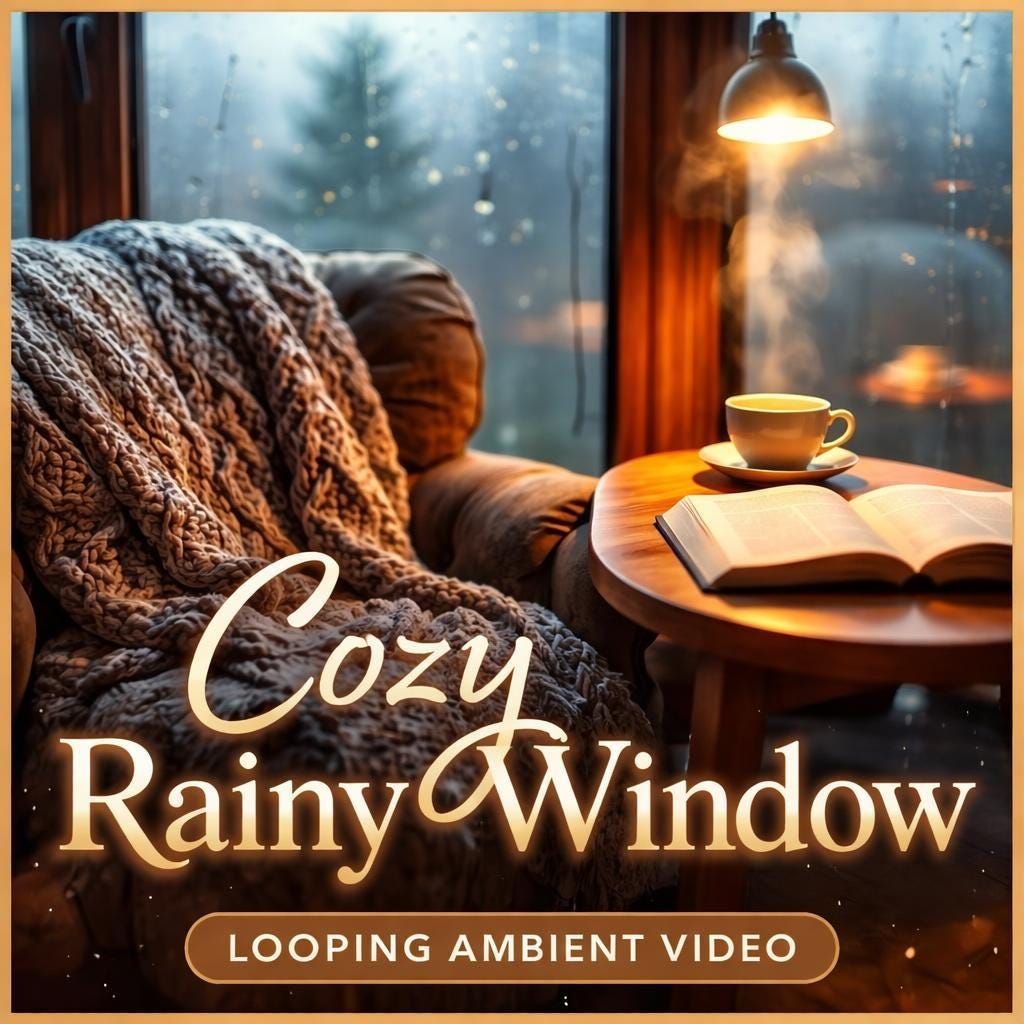 Cozy Rainy Day Animated Background | Seamless Loop Video | Lofi ambience, reading nook, study, work, streaming, YouTube, overlay