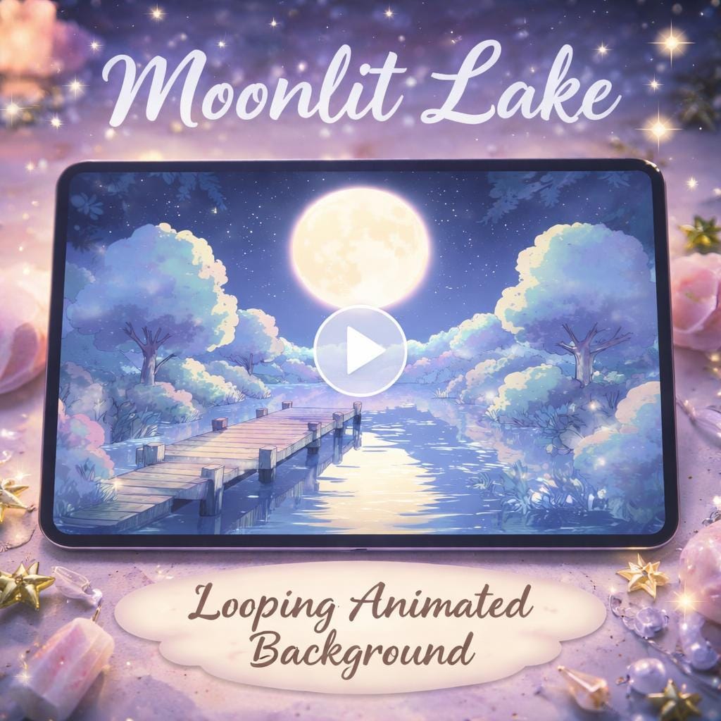 Moonlit Lake Background looping animated video background, preview thumbnail