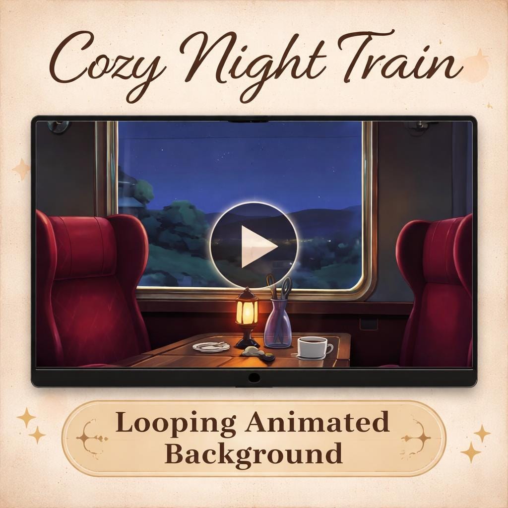 Animated Background Loop | Cozy Night Train Window | Lofi, Kawaii Anime Vibes | Relax, Study, Stream, VTuber Background