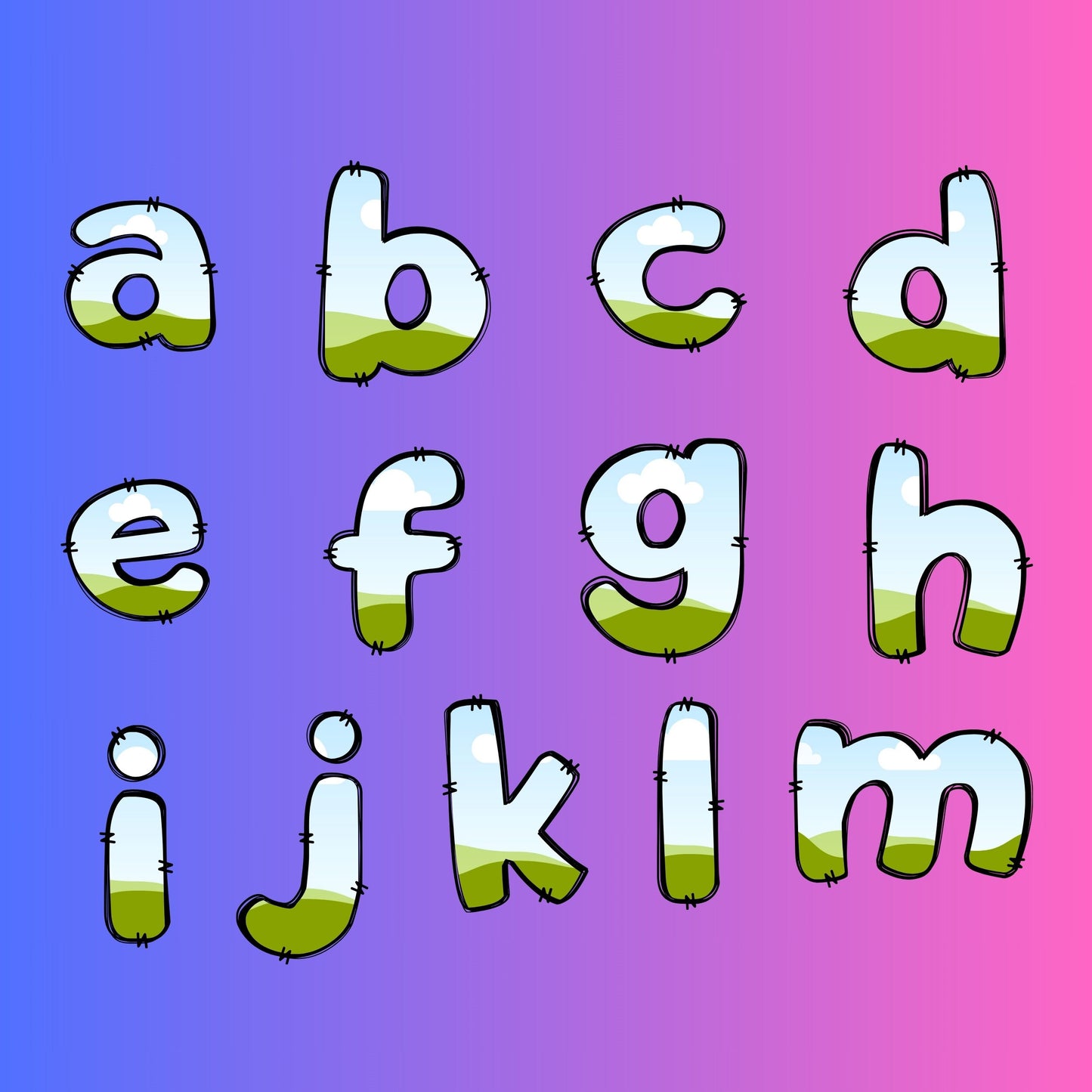 CANVA Doodle Letters - Drag and Drop Frames - Groovy Retro Doodle Fillable Alphabet Font Letters PNG Canva Frame Alphaset Doodle Templates
