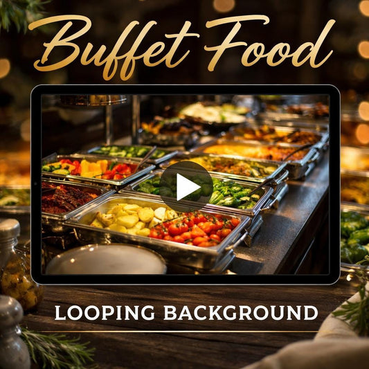 Animated Buffet Food Bar Background Loop | Colorful Seamless Video | Food & Drink Display | Video Background