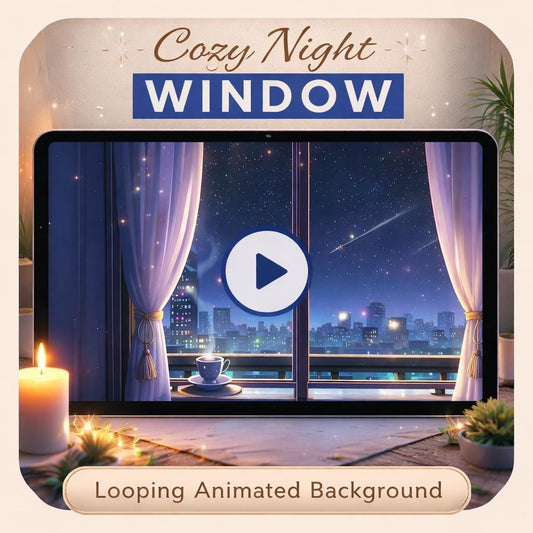 City Night Background Loop | Neon Rain Window, Stars Night Sky, Space City Video | Cozy Lo‑Fi Animated Wallpaper