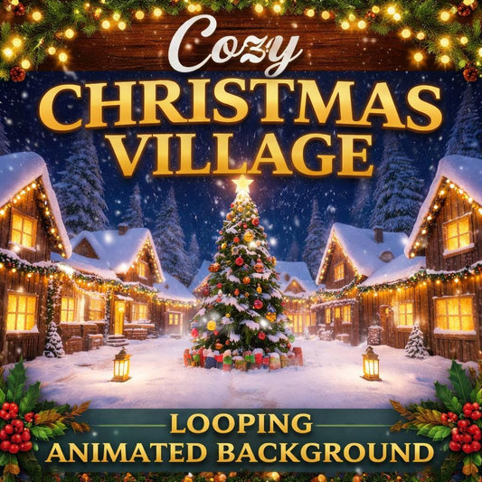 Christmas background animated loop | Cozy winter village snow video | Motion background for streams, screensavers, events
