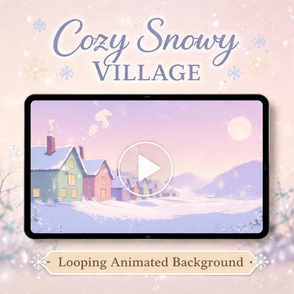 Winter Snowy Village Loop Animation | Cozy ambience winter background | Animated loop video for Christmas scenes