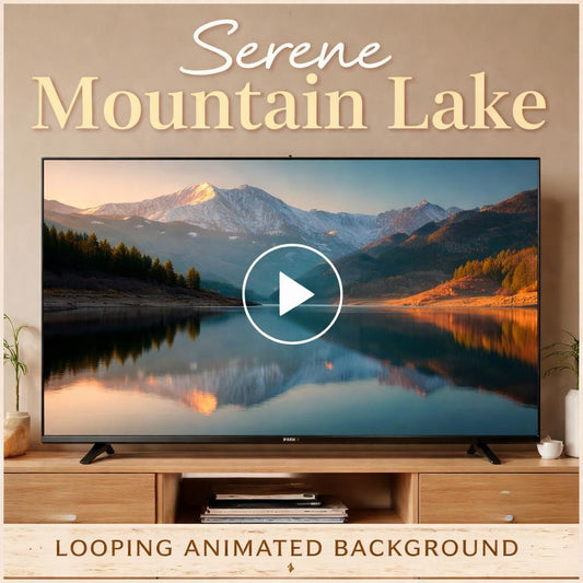 Mountain Lake Sunrise Loop | Scenic nature background, calming animated video | Winter screensaver, streaming, YouTube, Zoom back
