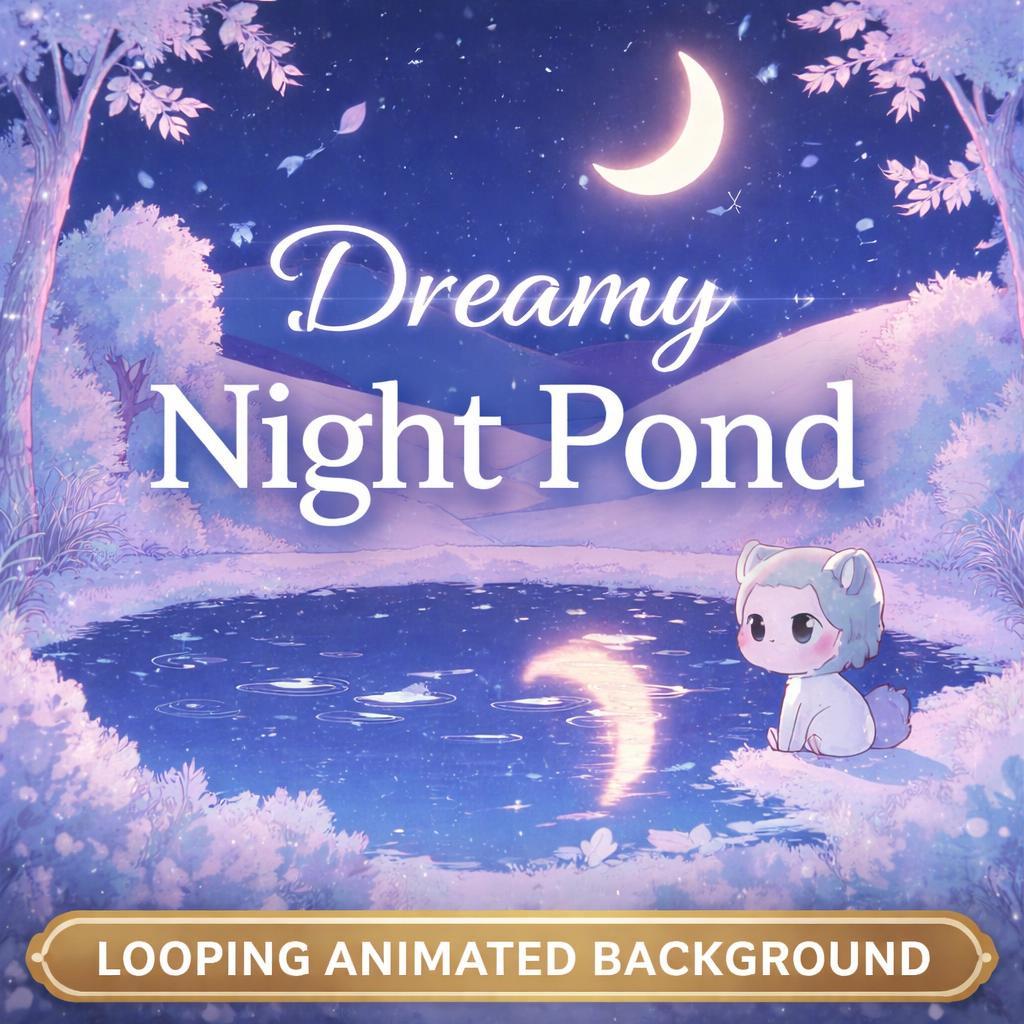 Anime Background Moon Lake Loop | Cute Kawaii Night Sky Space Video | Calming Nature Background for Streaming and Overlays