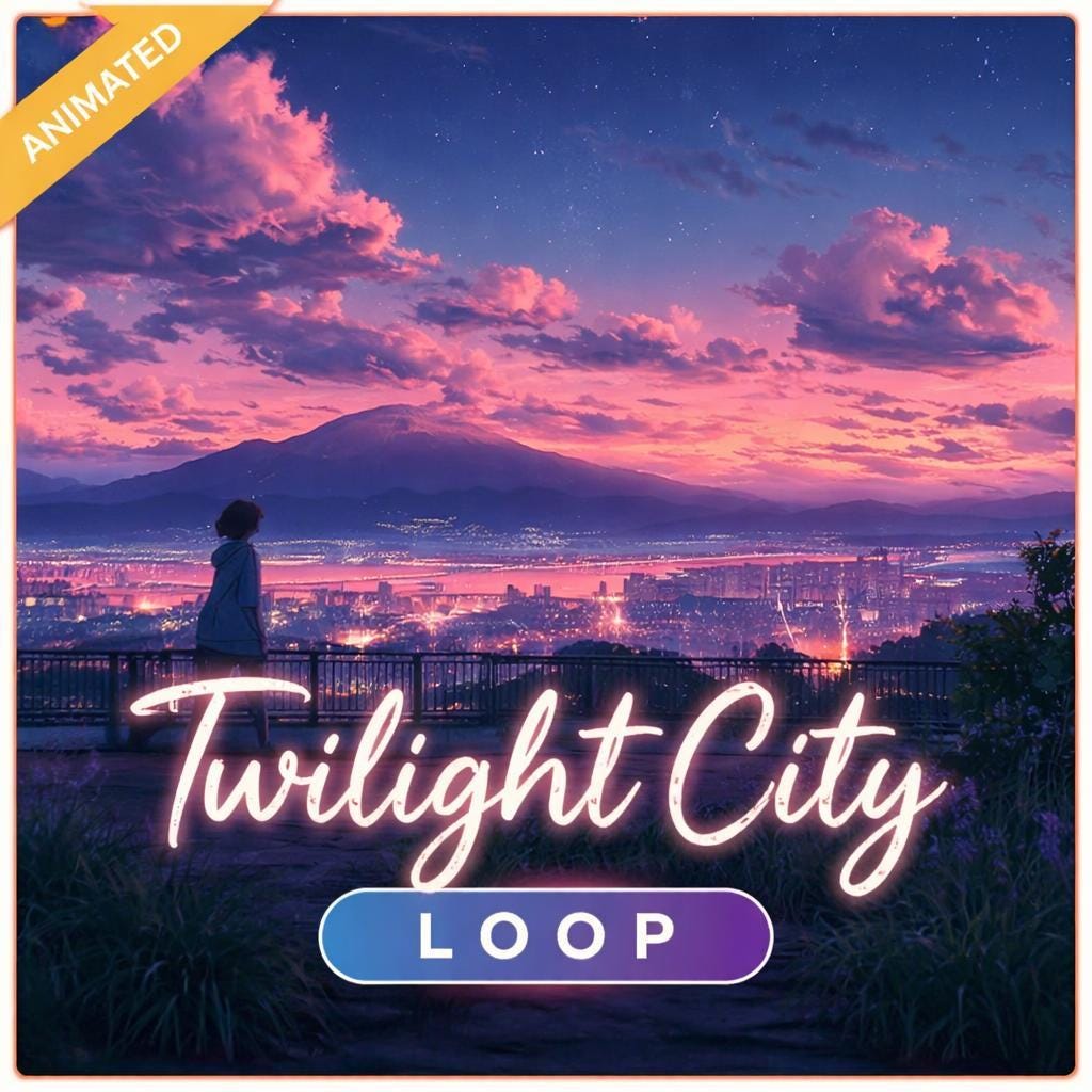 Anime Sunset City Skyline Loop | Neon rain background, animated backdrop | City video for streaming, VTubers, overlays