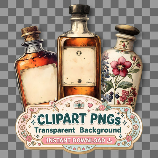 Apothecary Bottles Vintage Style Clipart Pngs