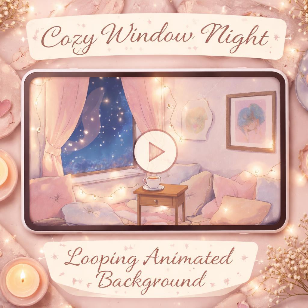 Cozy Winter Window Coffee Loop | Anime kawaii snow cafe background, lofi ambience | Animated winter video for streams and study