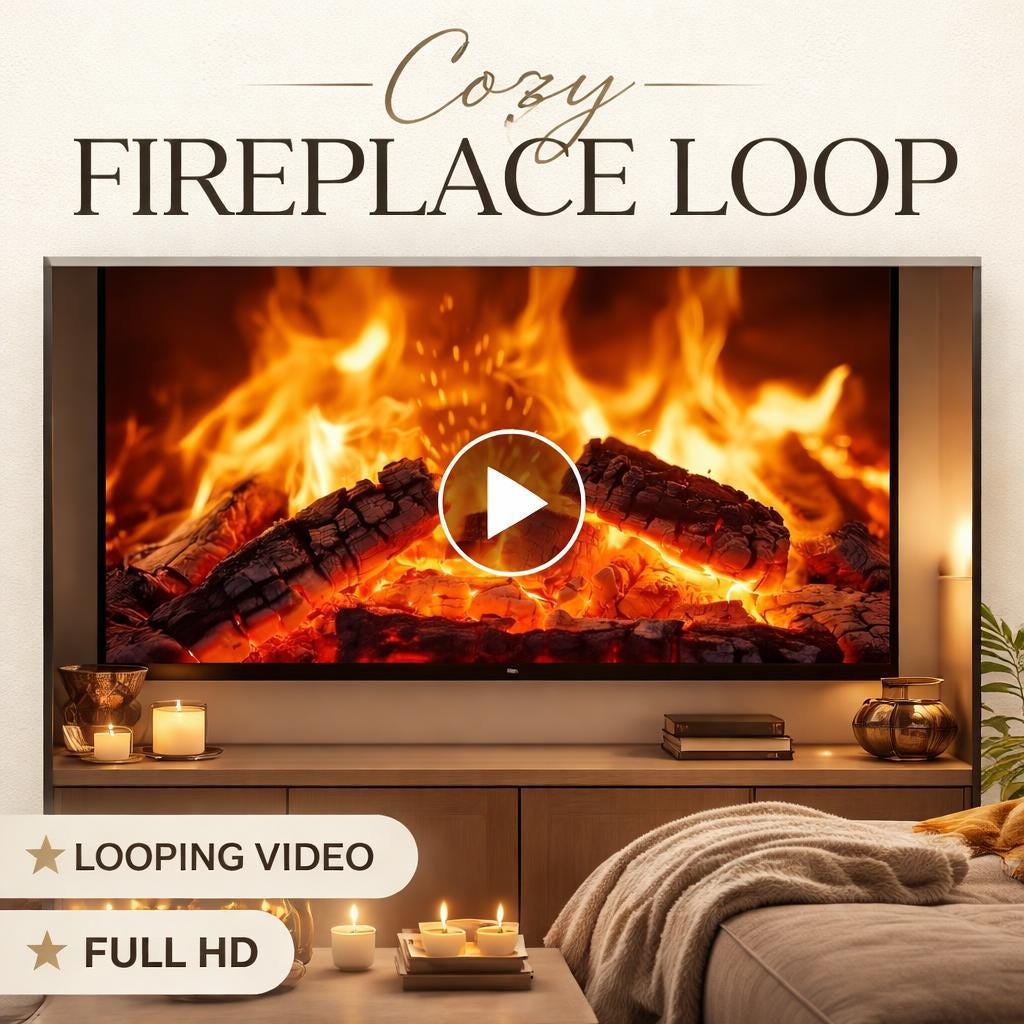 Fireplace Loop Video | Cozy ambience background, seamless digital backdrop | Lofi study, relaxing motion loop video