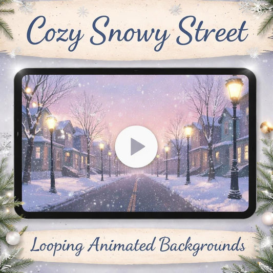 Snowy Winter Street Loop Animation | Animated background, cozy ambience, winter video | Snow loop for streams, overlays, decor