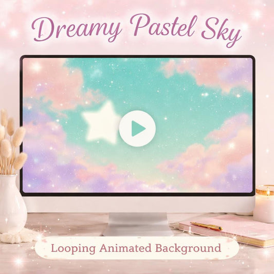 Pastel Kawaii Starry Sky Loop | Animated background, cloud, night sky, starry, cute pastel video | Cozy lo-fi, streaming, overlays