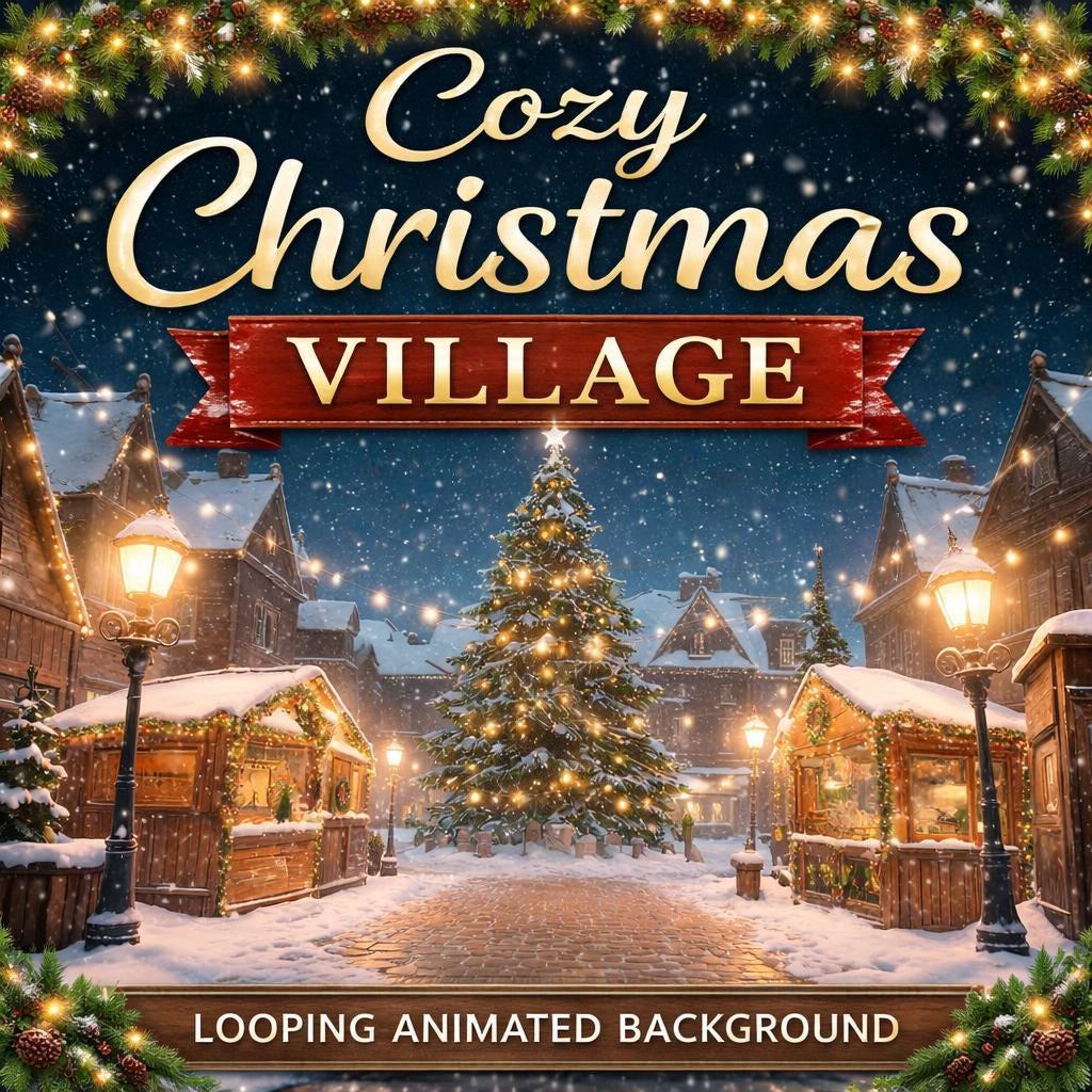 Christmas village snow loop video | Winter background, cozy ambience, motion background | YouTube, streaming, screens, decor