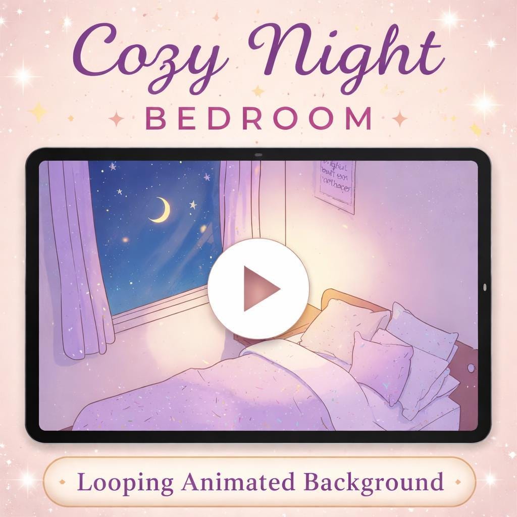 Cozy Night Bedroom Background | Lofi Anime Kawaii Ambience Loop | VTuber Room Video for Streaming & Relaxing