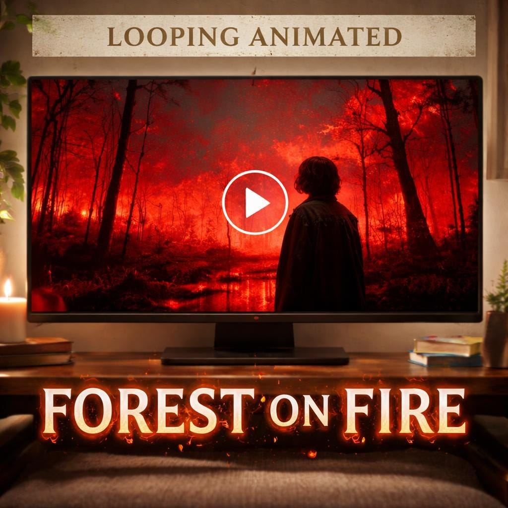 Forest Fire Animated Background Loop | Red Nature Seamless Video | Cozy Ambience for Streams, VJ, Overlays