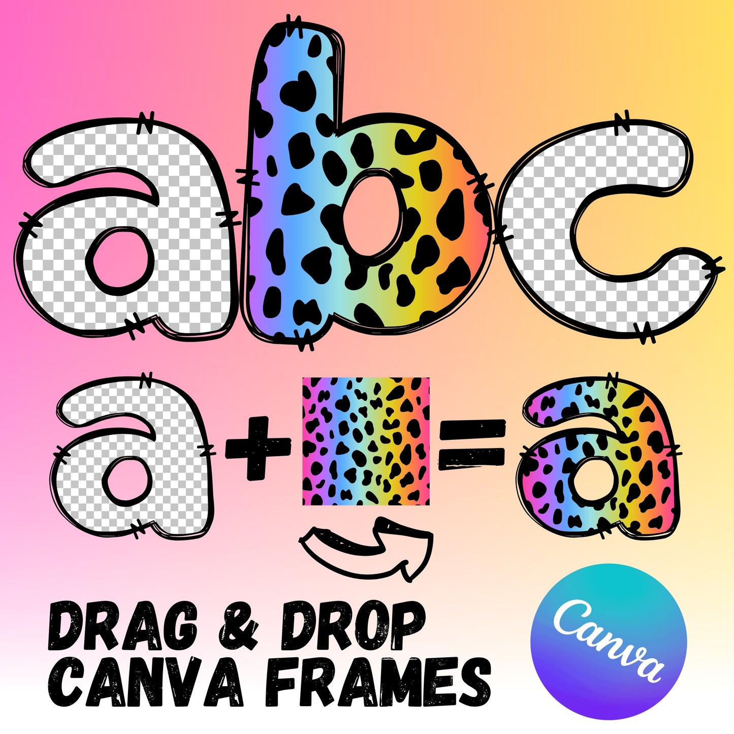 CANVA Doodle Letters - Drag and Drop Frames - Groovy Retro Doodle Fillable Alphabet Font Letters PNG Canva Frame Alphaset Doodle Templates