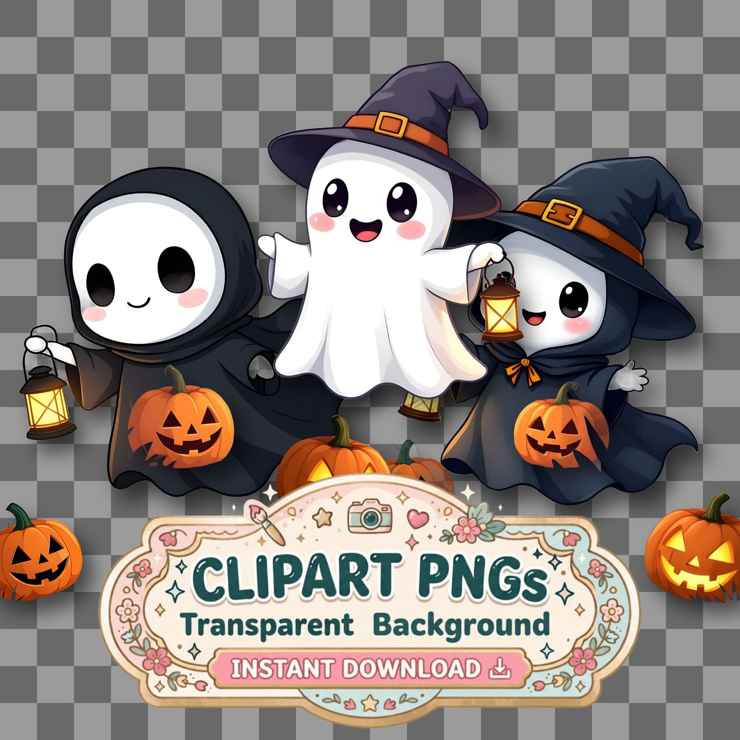 Adorable Chibi Ghost Floating Clipart Pngs