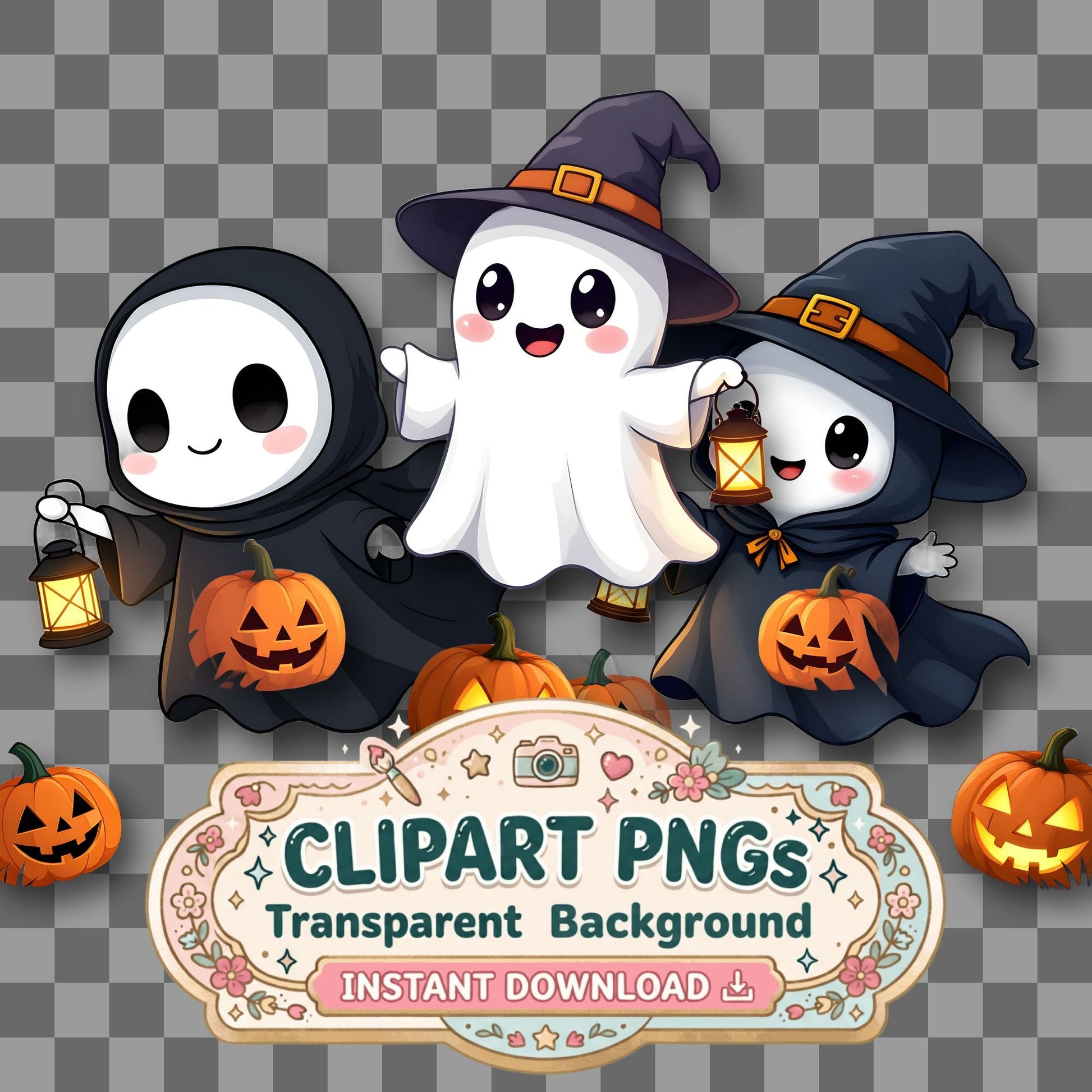 Adorable Chibi Ghost Floating Clipart Pngs