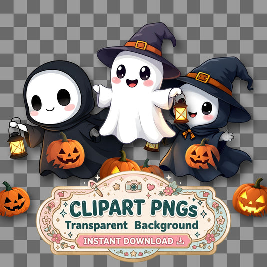 Adorable Chibi Ghost Floating Clipart Pngs