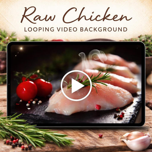Animated Food Background Loop | Raw Chicken Breasts with Rosemary Steam | Seamless Video for Menus, Social, Presentations
