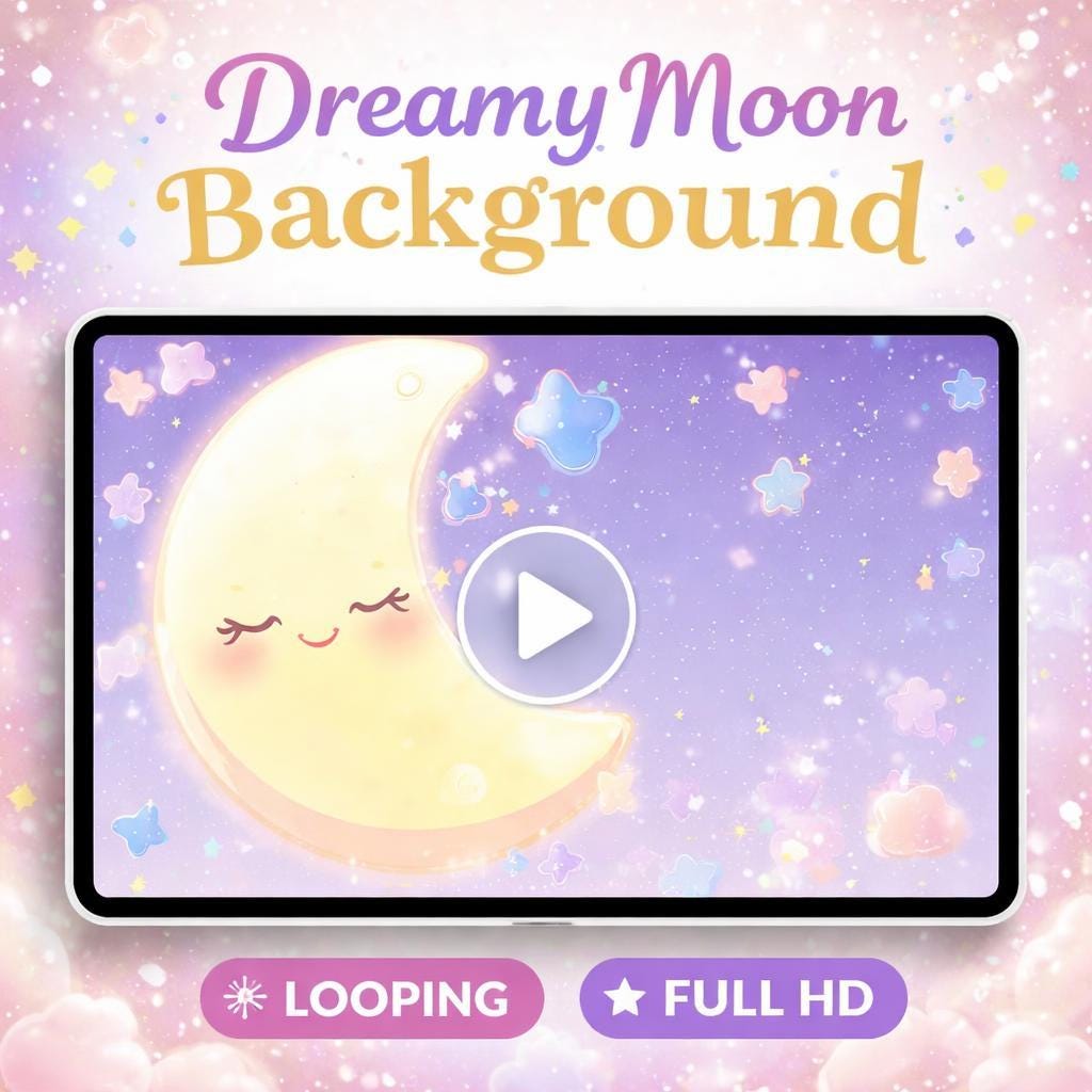 Kawaii Moon Nursery Loop Video | Cute night sky animated backdrop, space loop, moon background | Baby room, streaming, YouTube