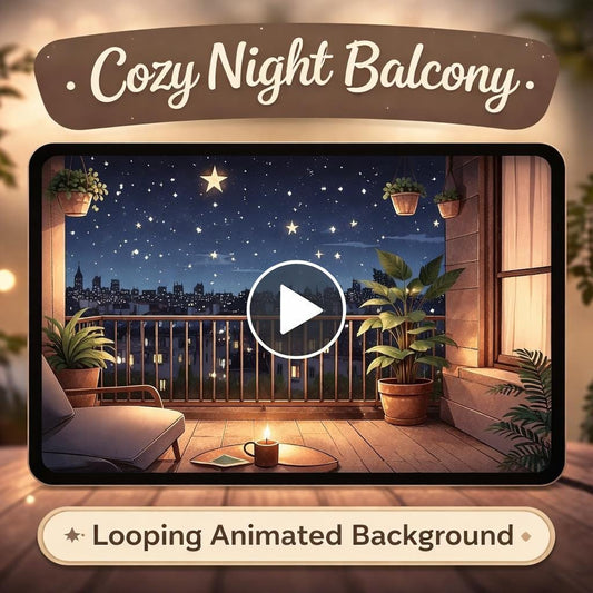 Animated City Background | Neon Balcony Rain Loop, Starry Night Video | Cozy Lo‑fi Streaming, Twitch, YouTube Scenes
