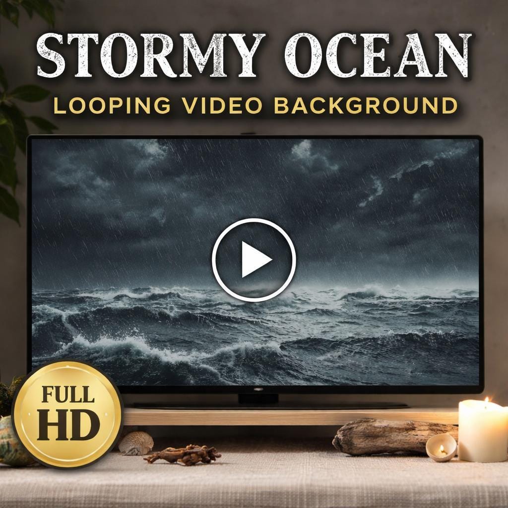 Ocean Storm Lightning Loop Video | Sea waves background, rain and thunder, stormy ocean | VJ loops, streaming, overlays