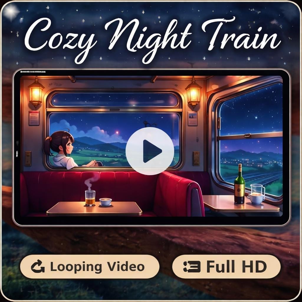 Anime background loop | Night train window animation | Seamless motion video for overlays, streams, and video edits