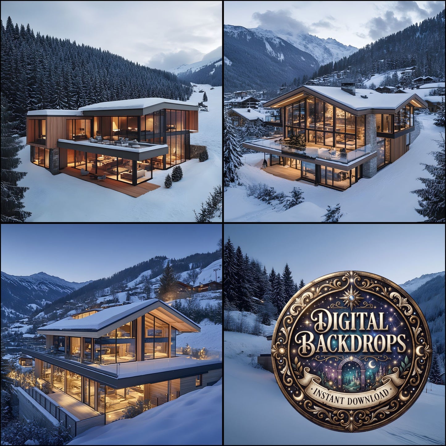 Alpine Ski Chalet Backdrop Images