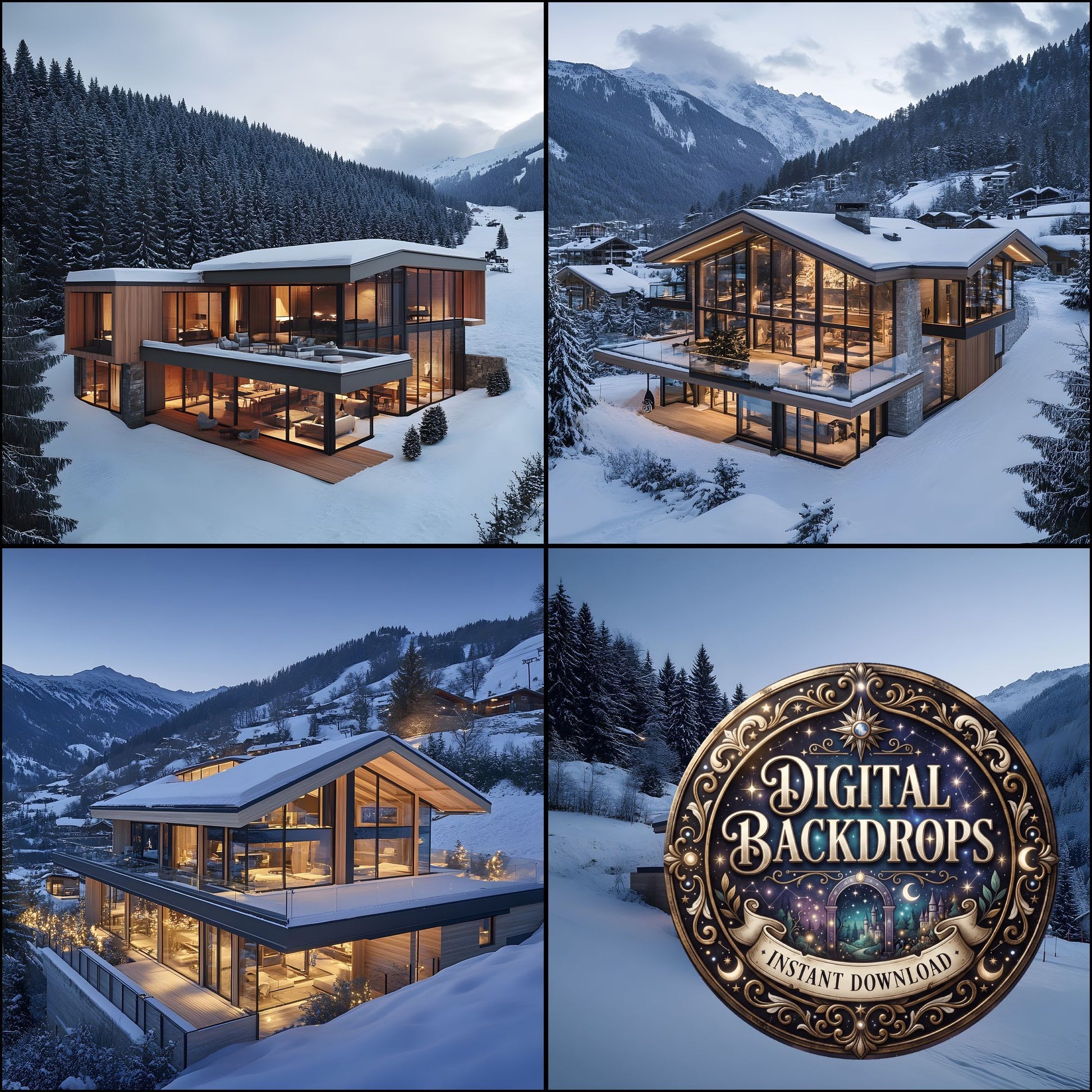 Alpine Ski Chalet Backdrop Images