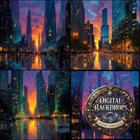 American Steampunk Cityscape Backdrop Images