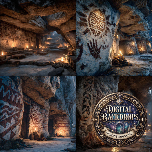 Ancient Burger Deity Cave Art Backdrop Images
