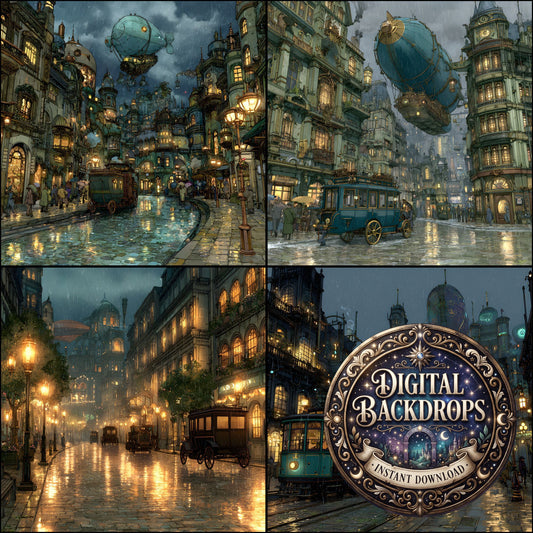 Anime Victorian Alchemical City Backdrop Images