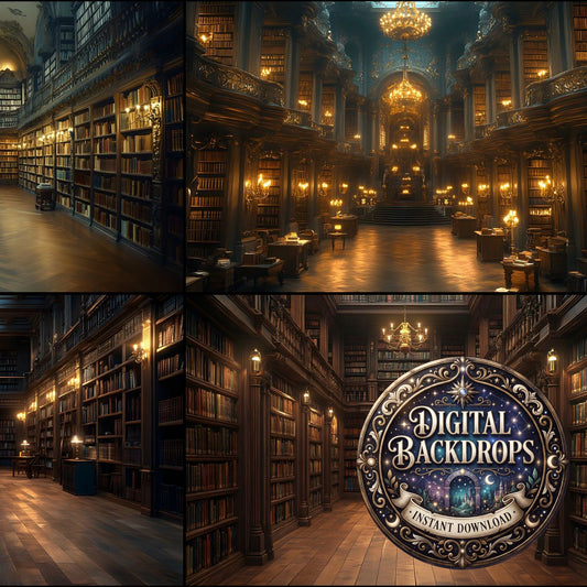 Antique Library Aisle Backdrop Images