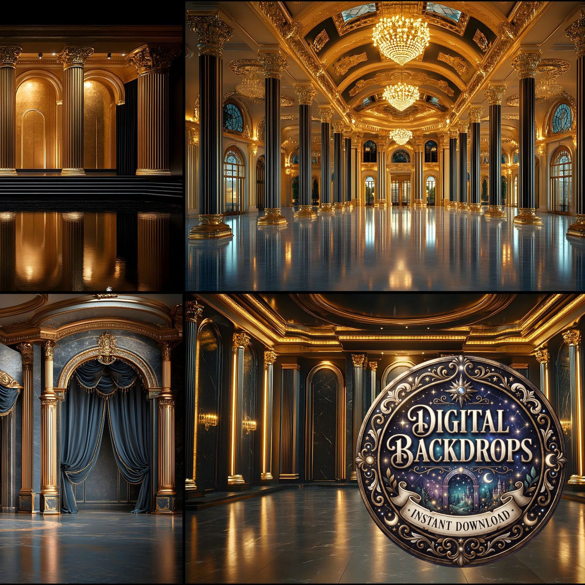 Art Deco Glamour Palace digital photography backdrops, preview of the downloadable set