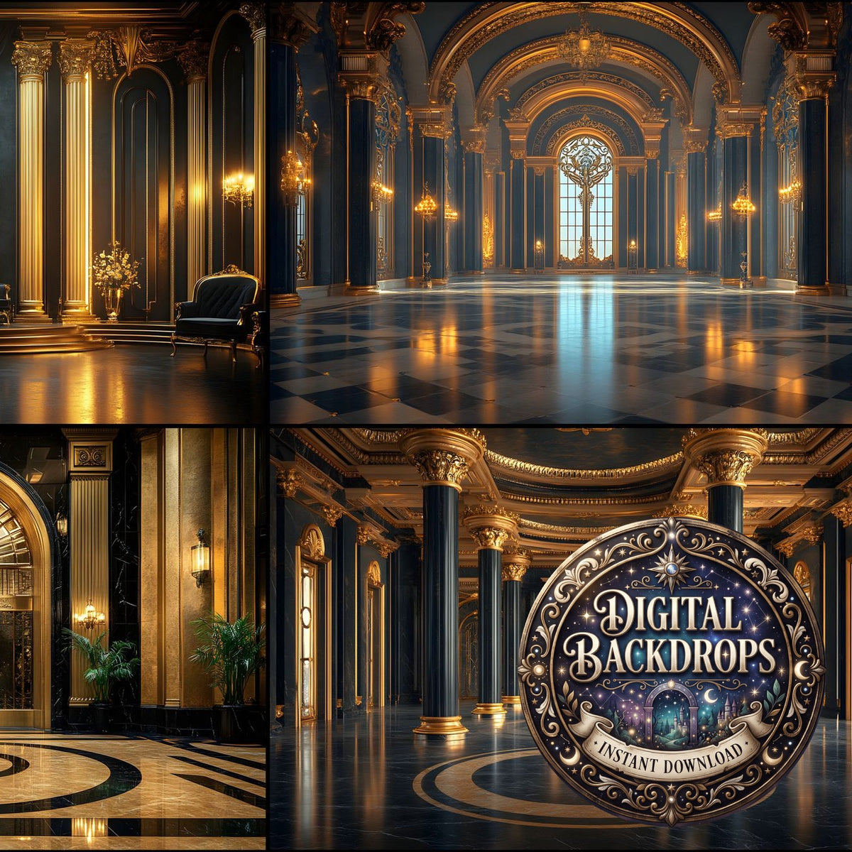 Art Deco Palace digital photography backdrops, preview of the downloadable set