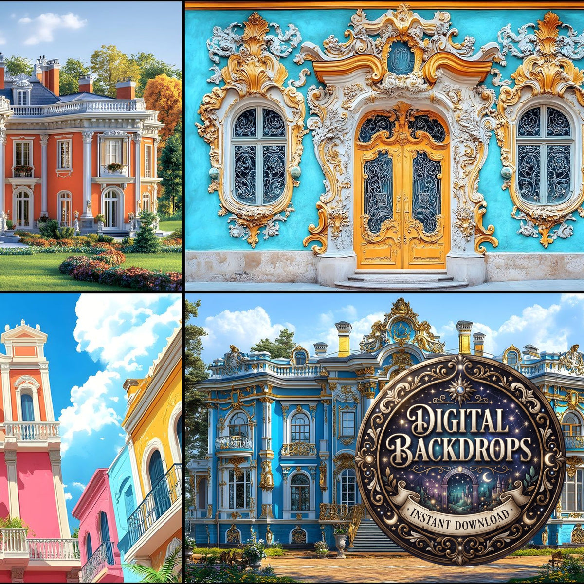 Baroque House Interior digital photography backdrops, preview of the downloadable set
