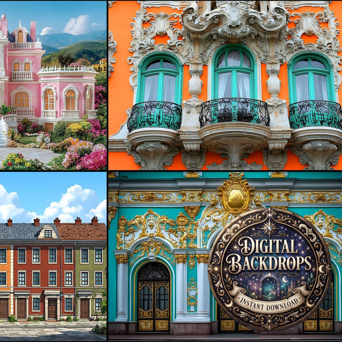 Baroque House digital photography backdrops, preview of the downloadable set