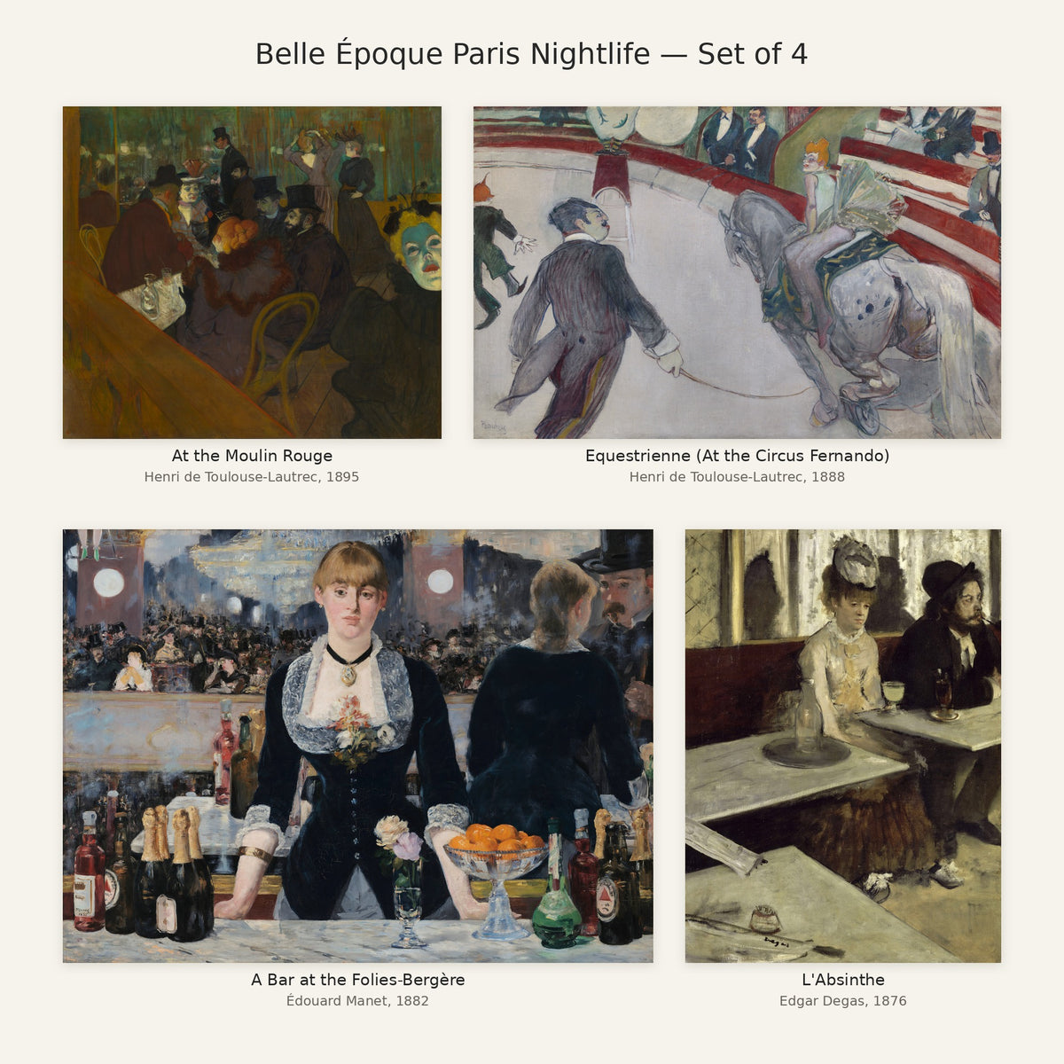 Belle Epoque Paris Nightlife Gallery Wall Set of 4 — all paintings in the set