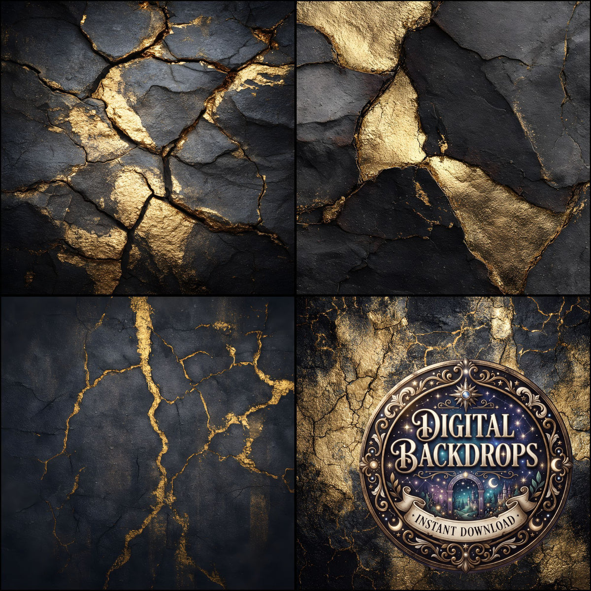 Black Gold Shining Plain digital photography backdrops, preview of the downloadable set