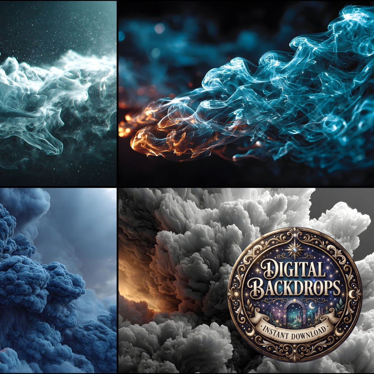 Black Smoke Texture grunge digital photography backdrops, preview of the downloadable set